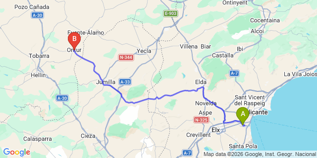 Map: Alicante Airport (ALC) to Ontur