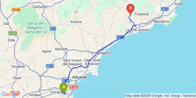 Map: Alicante Airport (ALC) to Orcheta / Orxeta