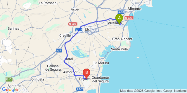 Map: Alicante Airport (ALC) to Orihuela Costa