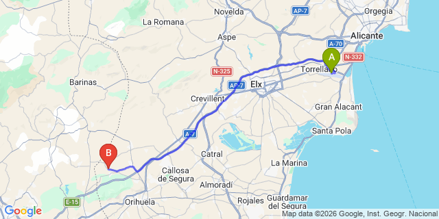 Map: Alicante Airport (ALC) to Parroquia De La Matanza