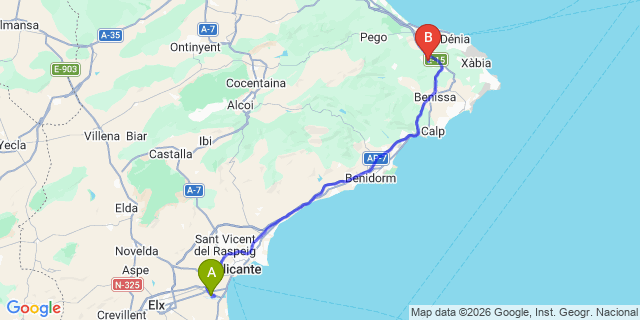 Map: Alicante Airport (ALC) to Pedreguer