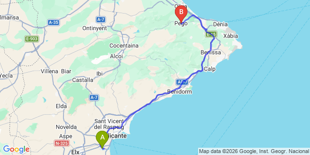 Map: Alicante Airport (ALC) to Pego