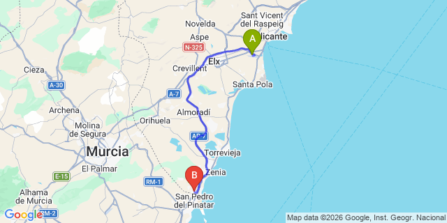 Map: Alicante Airport (ALC) to Pilar de la Horadada