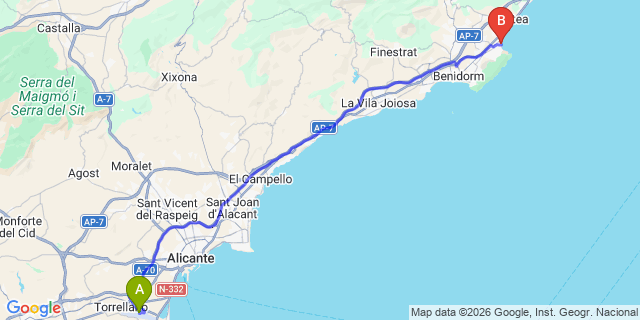 Map: Alicante Airport (ALC) to Playa Del Albir Alfas Del Pi