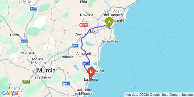 Map: Alicante Airport (ALC) to Playa Flamenca