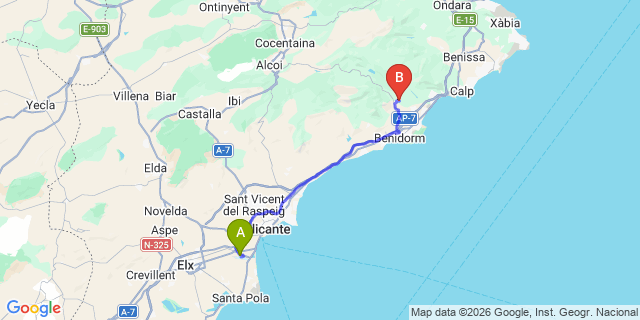 Map: Alicante Airport (ALC) to Polop De La Marina