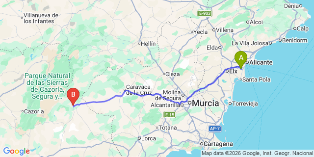 Map: Alicante Airport (ALC) to Puebla Don Fadrique