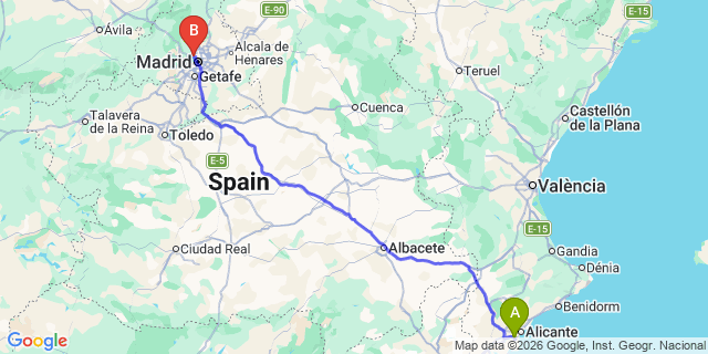 Map: Alicante Airport (ALC) to Puerta de Hierro