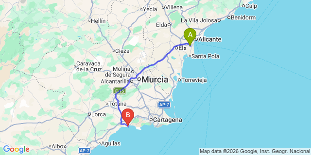 Map: Alicante Airport (ALC) to Puerto De Mazarron