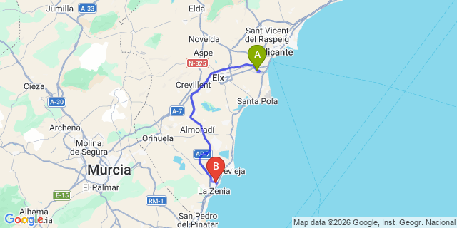 Map: Alicante Airport (ALC) to Punta Prima (Housing Development)