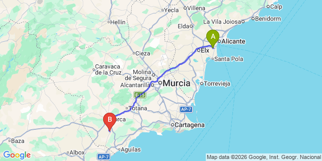 Map: Alicante Airport (ALC) to Purias