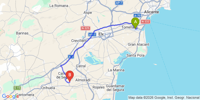 Map: Alicante Airport (ALC) to Rafal
