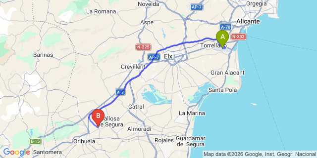 Map: Alicante Airport (ALC) to Redovan