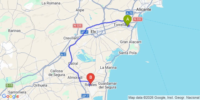 Map: Alicante Airport (ALC) to Rojales