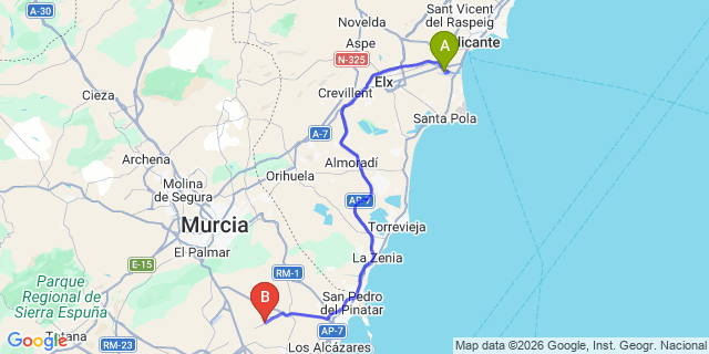 Map: Alicante Airport (ALC) to Roldan