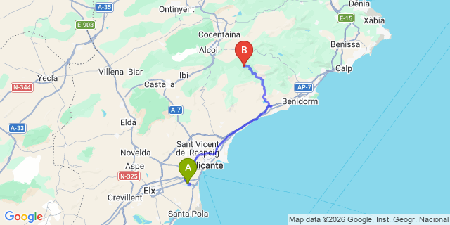 Map: Alicante Airport (ALC) to Safari Aitana
