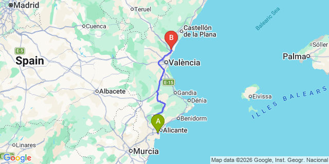 Map: Alicante Airport (ALC) to Sagunto