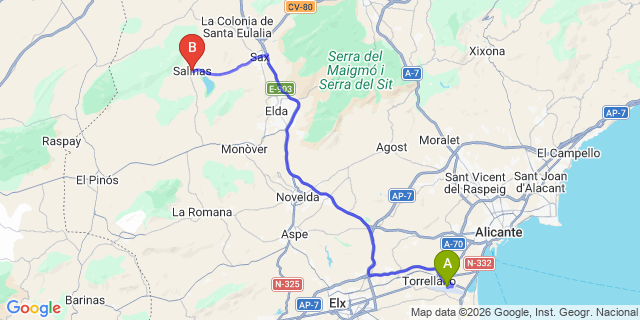 Map: Alicante Airport (ALC) to Salinas