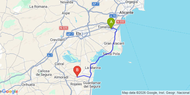 Map: Alicante Airport (ALC) to San Fulgencio