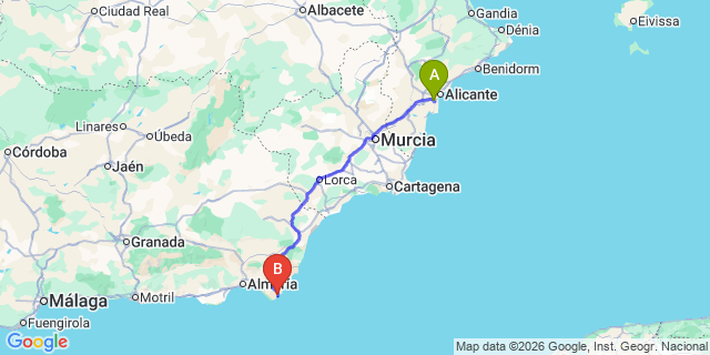 Map: Alicante Airport (ALC) to San José (Níjar)