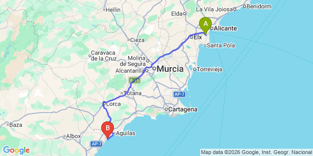 Map: Alicante Airport (ALC) to San Juan de los Terreros