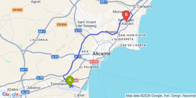 Map: Alicante Airport (ALC) to San Juan/Sant Joan D Alacant