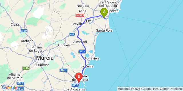 Map: Alicante Airport (ALC) to Santiago de la Ribera