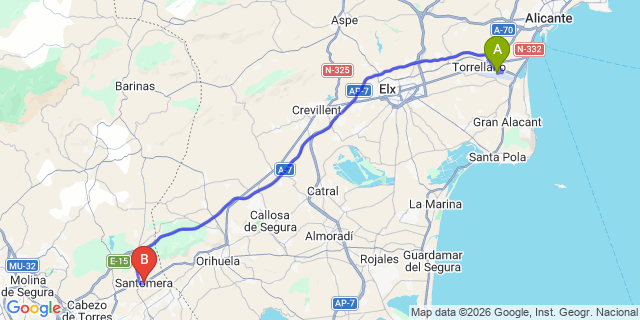 Map: Alicante Airport (ALC) to Santomera