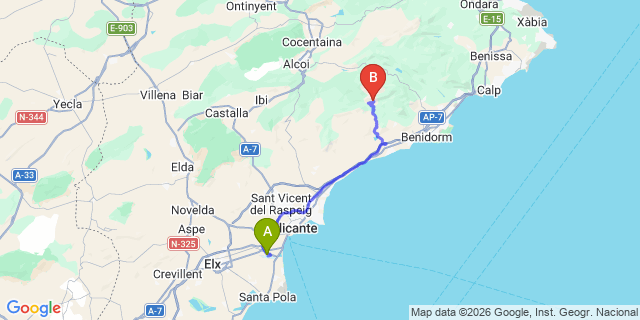 Map: Alicante Airport (ALC) to Sella