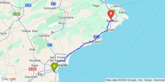 Map: Alicante Airport (ALC) to Senija