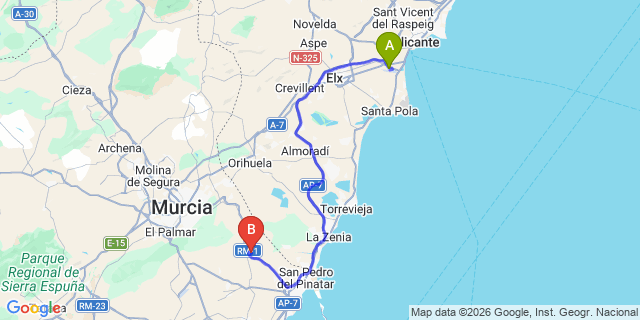 Map: Alicante Airport (ALC) to Sucina