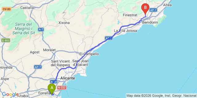 Map: Alicante Airport (ALC) to Terra Natura