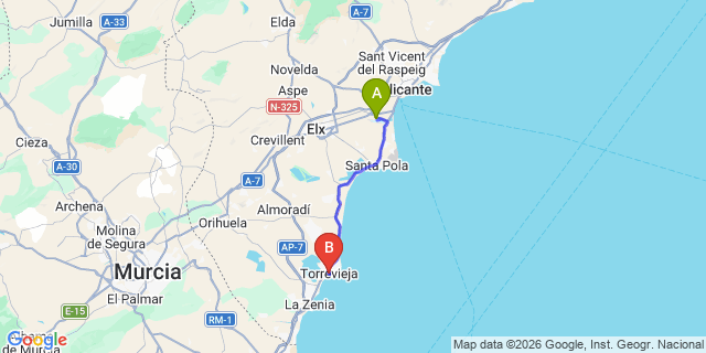 Map: Alicante Airport (ALC) to Torrevieja