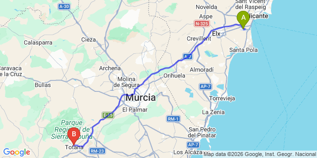 Map: Alicante Airport (ALC) to Totana