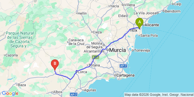 Map: Alicante Airport (ALC) to Vélez Blanco