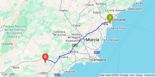 Map: Alicante Airport (ALC) to Vélez Rubio