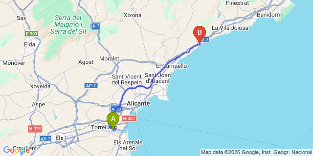 Map: Alicante Airport (ALC) to Venta Lanuza