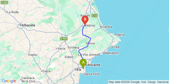 Map: Alicante Airport (ALC) to Xàtiva