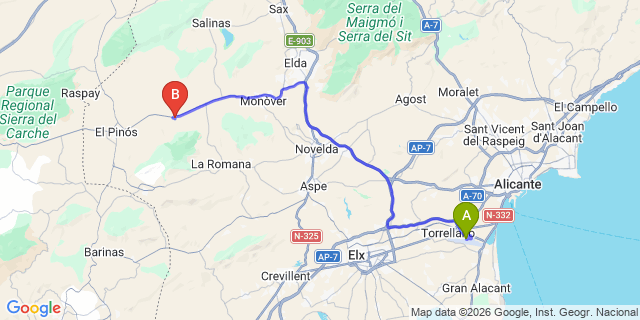 Map: Alicante Airport (ALC) to Xinorlet