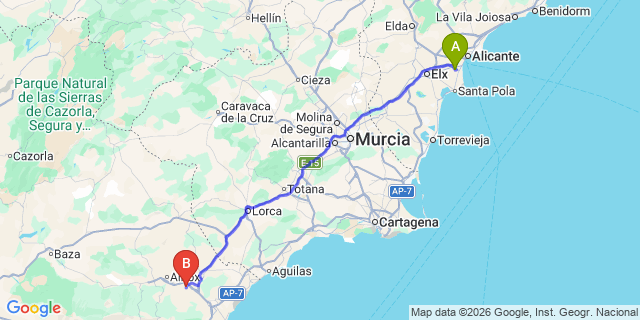 Map: Alicante Airport (ALC) to Zurgena