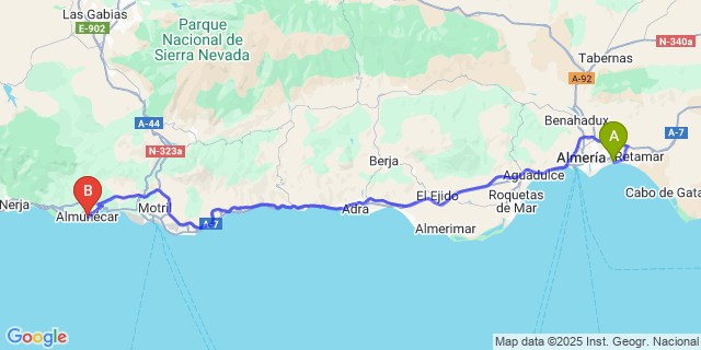 Map: Almeria Airport (LEI) to Almuñécar