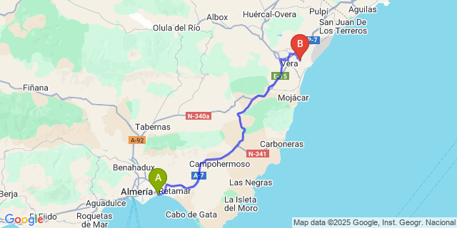 Map: Almeria Airport (LEI) to Desert Springs Golf Resort