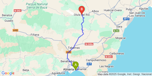 Map: Almeria Airport (LEI) to Olula del Río