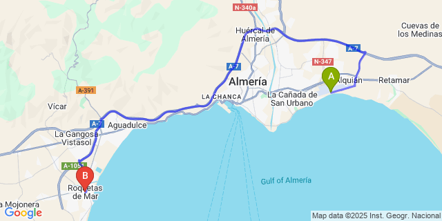Map: Almeria Airport (LEI) to Roquetas de Mar