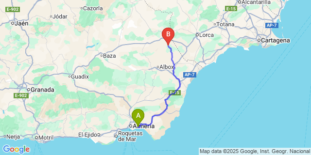 Map: Almeria Airport (LEI) to Vélez Rubio