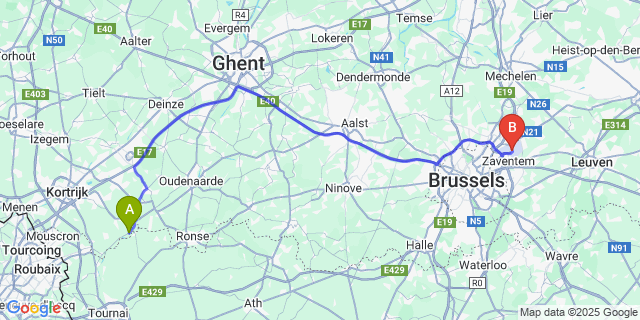 Map: Brussels Zaventem Airport (BRU) to Outrijve