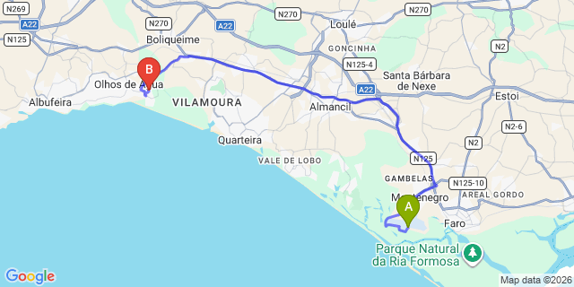 Map: Faro Airport (FAO) to Acoteias