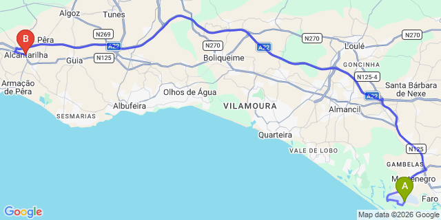 Map: Faro Airport (FAO) to Alcantarilha