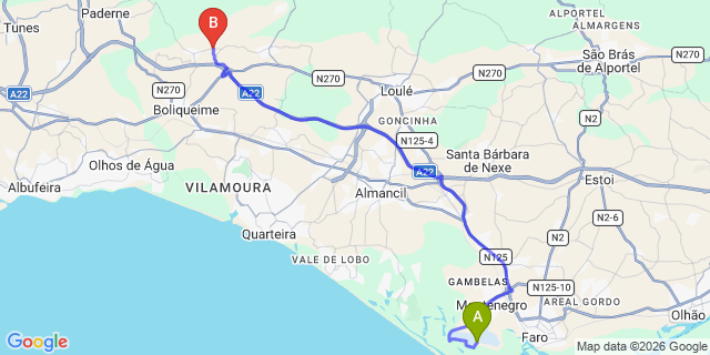 Map: Faro Airport (FAO) to Alfontes