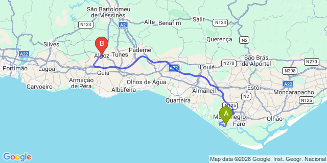 Map: Faro Airport (FAO) to Algoz